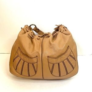 Lucky Brand Genuine Leather Slouchy Hobo Bag Purse Tan